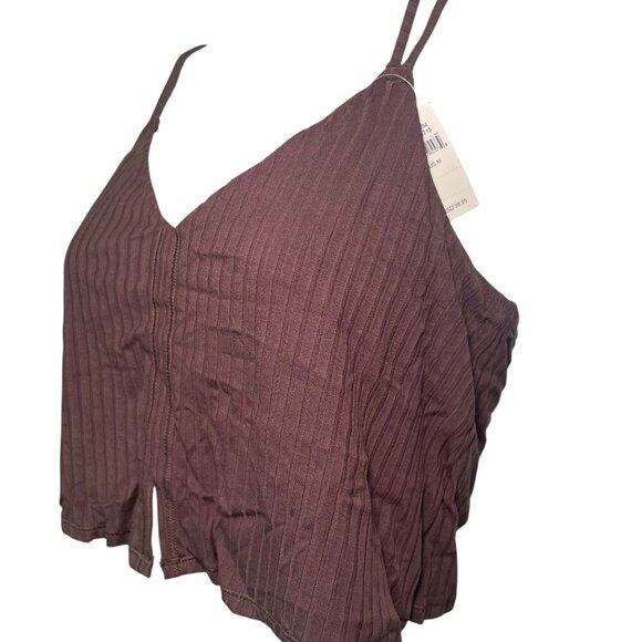 Aerie NWT Brown Ribbed Crop Tank Top w/ Built-In Bra Size Medium - Picture 4 of 5